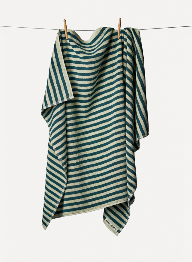Bath Towel Foam & Teal Stripe