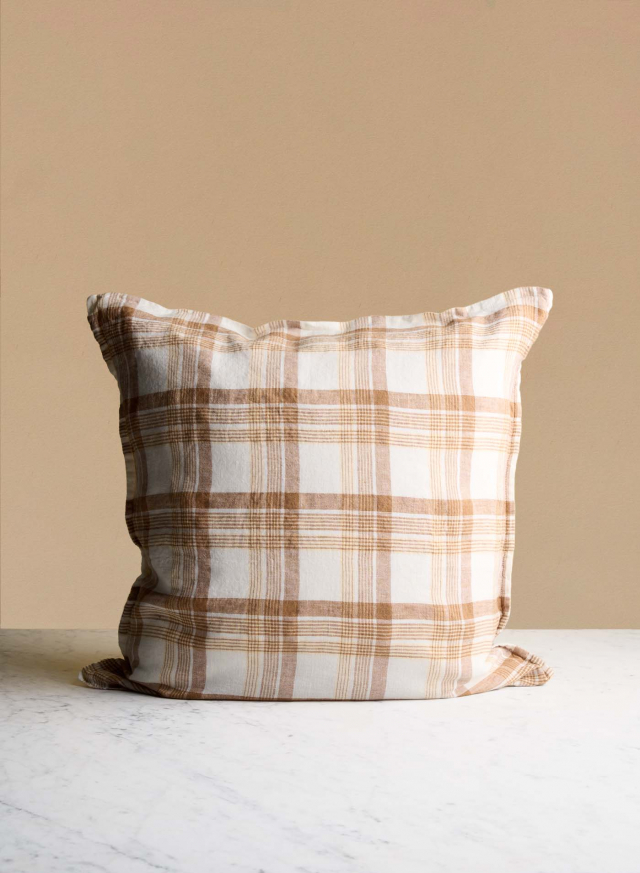 Linen Cushion Caramel Checks