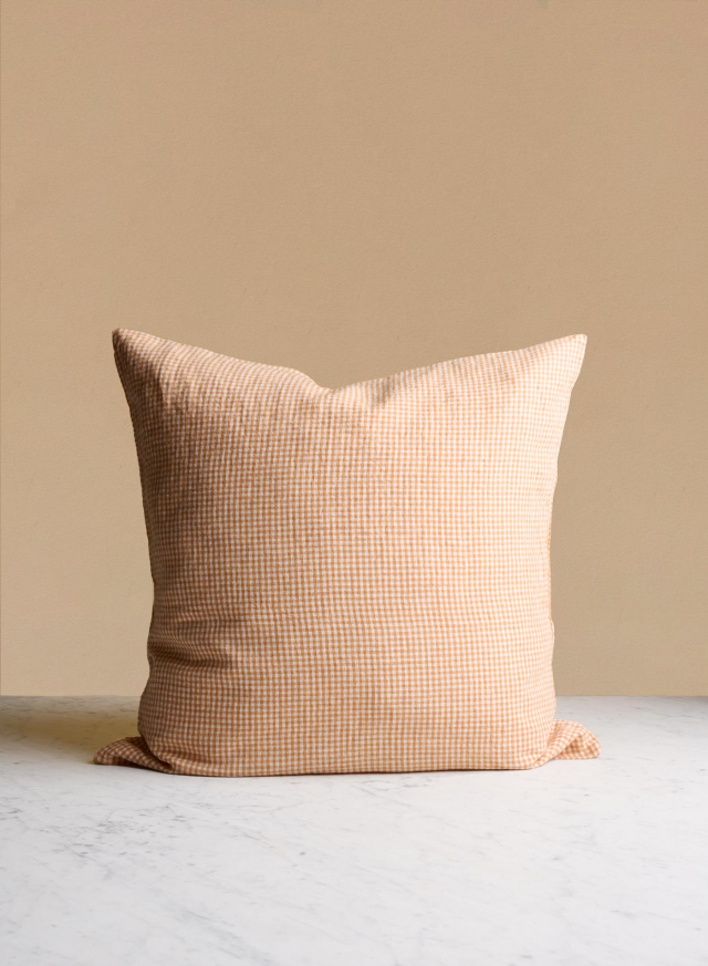 Linen Cushion Saffron Tiny Gingham