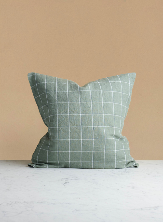 Linen Cushion Green / Grey Checks