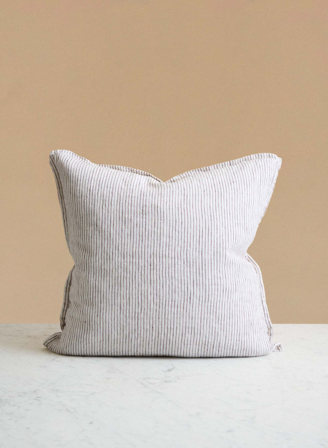 Linen Cushion Chocolate Stripe