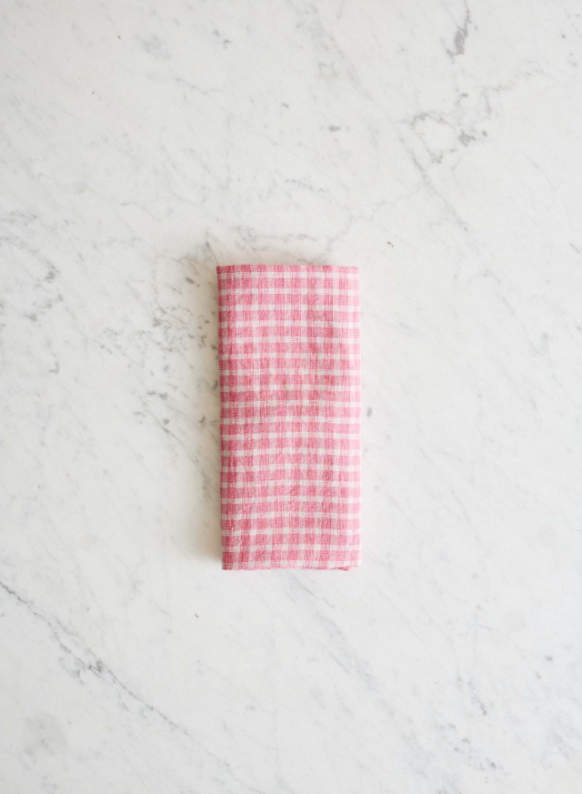 Linen Napkin Pink Checks