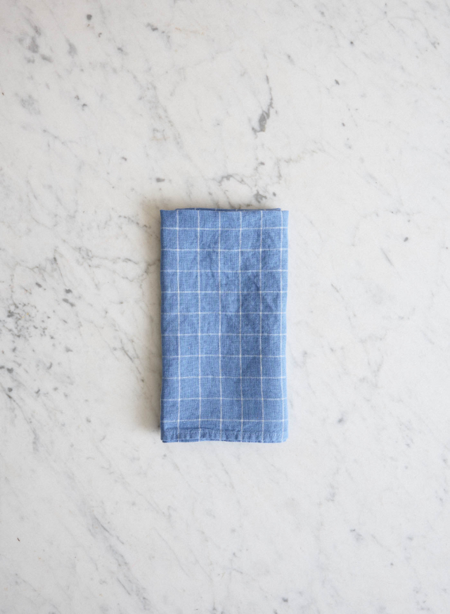 Linen Napkin Blue School Check