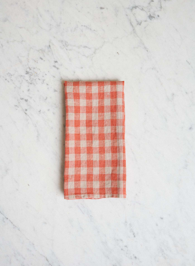 Linen Napkin Orange Flax Gingham
