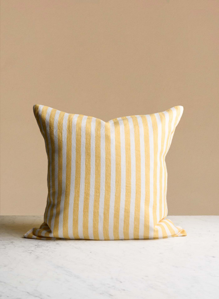 Linen Cushion Large Yellow Stripe