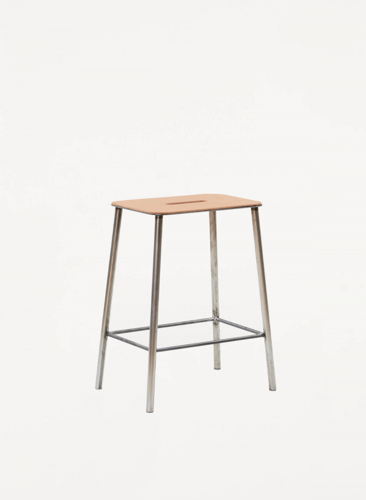 Adam Stool Natural Leather / Raw Steel