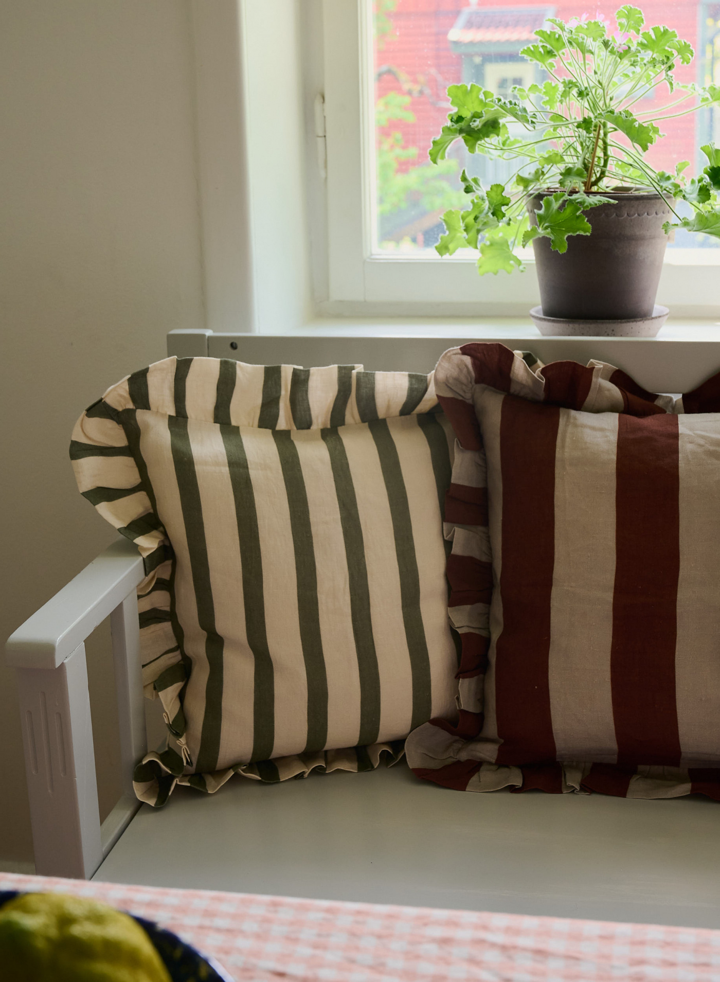 Cushion Cover Olive & Ivory Thin Stripe