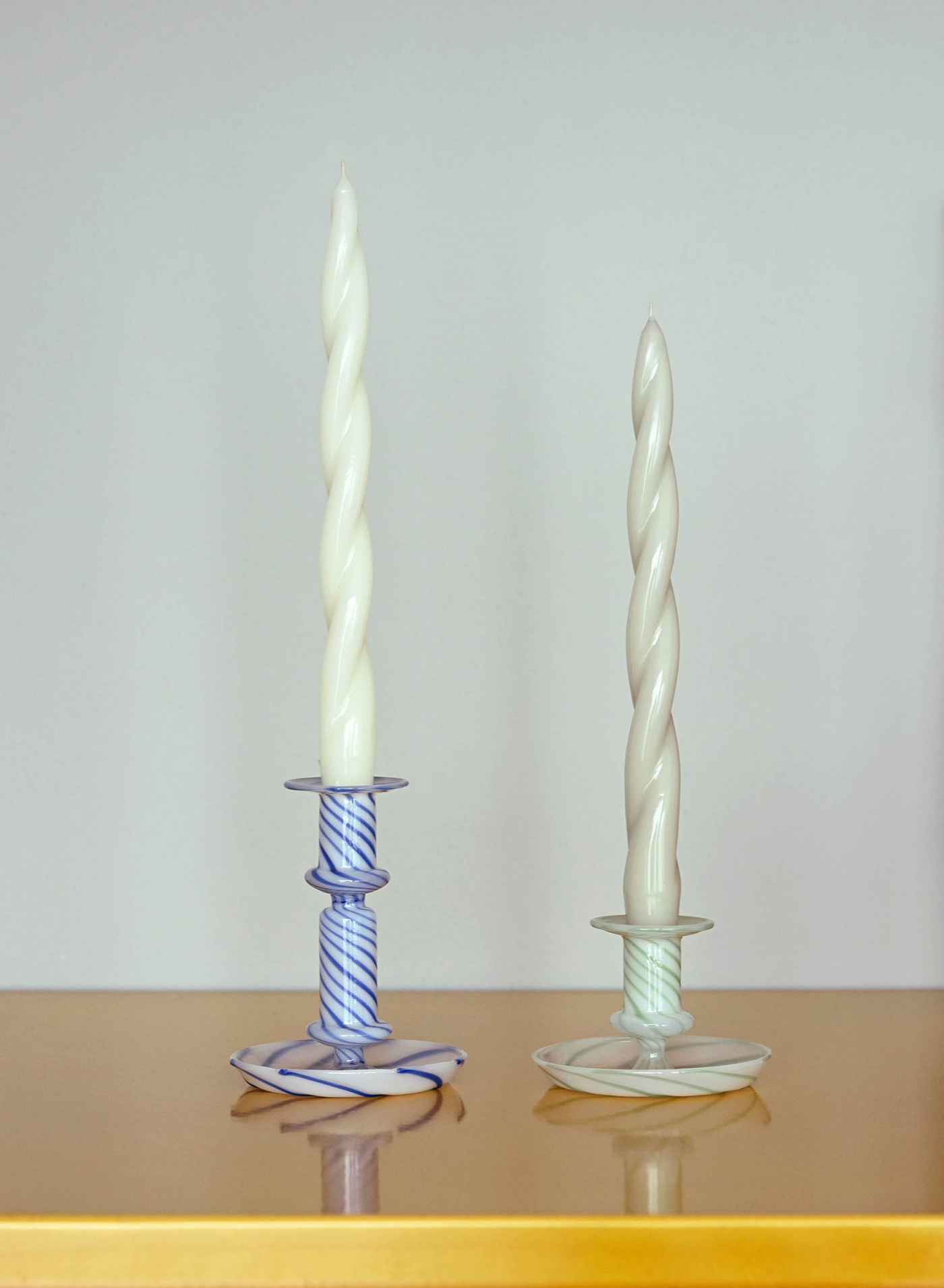 Flare Candleholder Medium Stripe Milk Blue