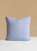 Linen Cushion Blue Small Gingham