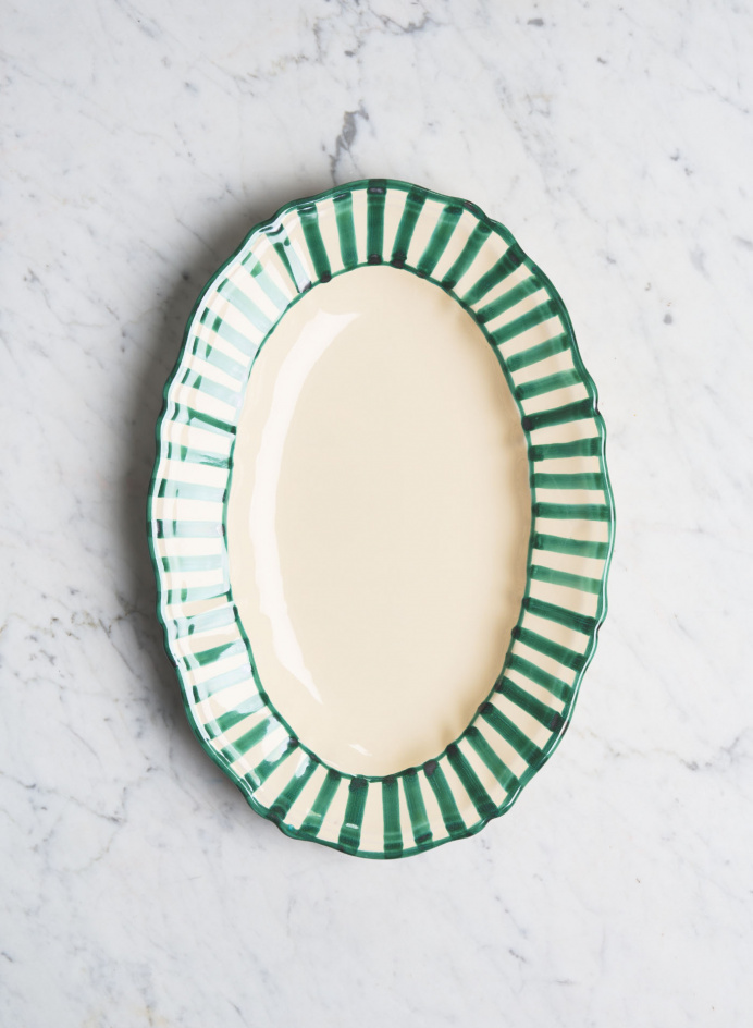 Serving Platter Baccellato Righe Verde in the group Kitchen / Porcelain / Platter at Tambur Store AB (NFS18B354STRISCV)